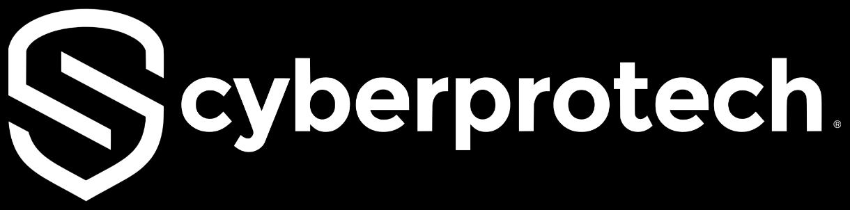 Logótipo horizontal Cyberprotech · Branco · fundo preto