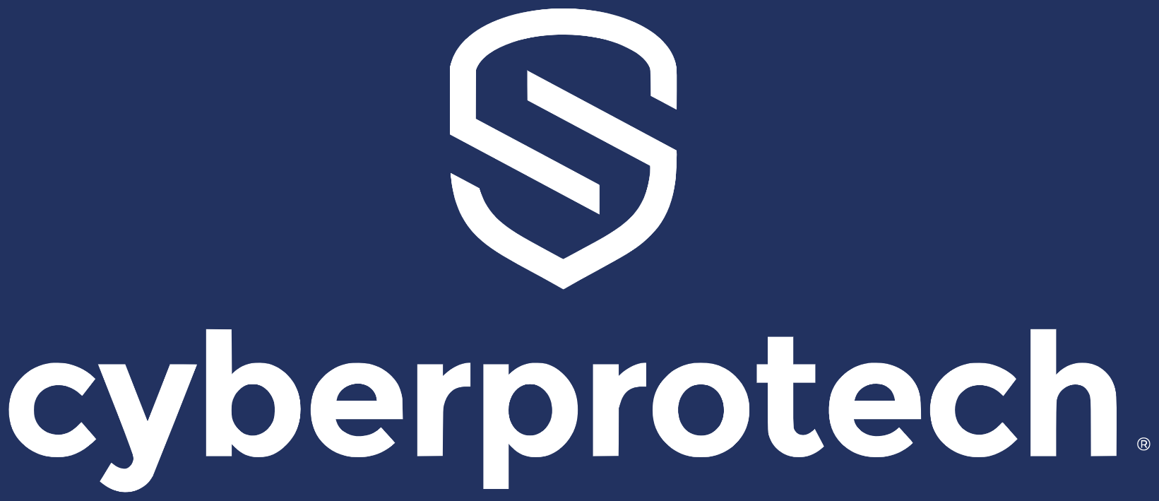 Logótipo vertical Cyberprotech · Branco · fundo azul noturno
