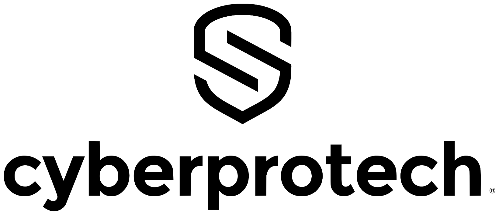 Logótipo vertical Cyberprotech · Preto · fundo branco